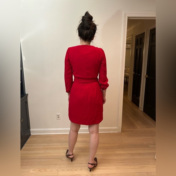 J Crew Classic Red wrap v neck mini dress size 0 - Picture 2 of 7